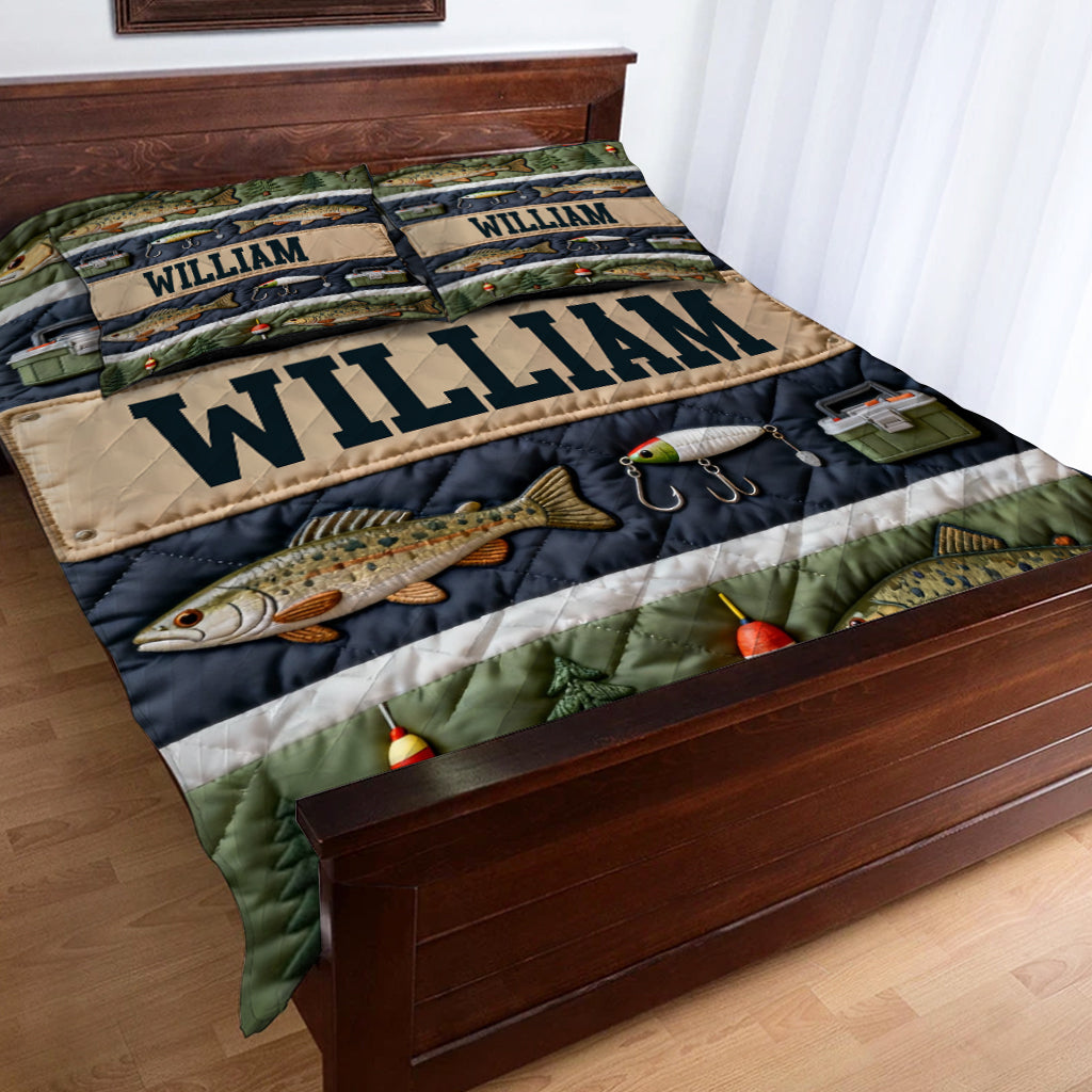 Hooked On Fishing - Personalized Fishing Quilt Set