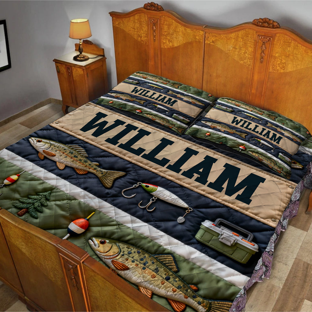 Hooked On Fishing - Personalized Fishing Quilt Set