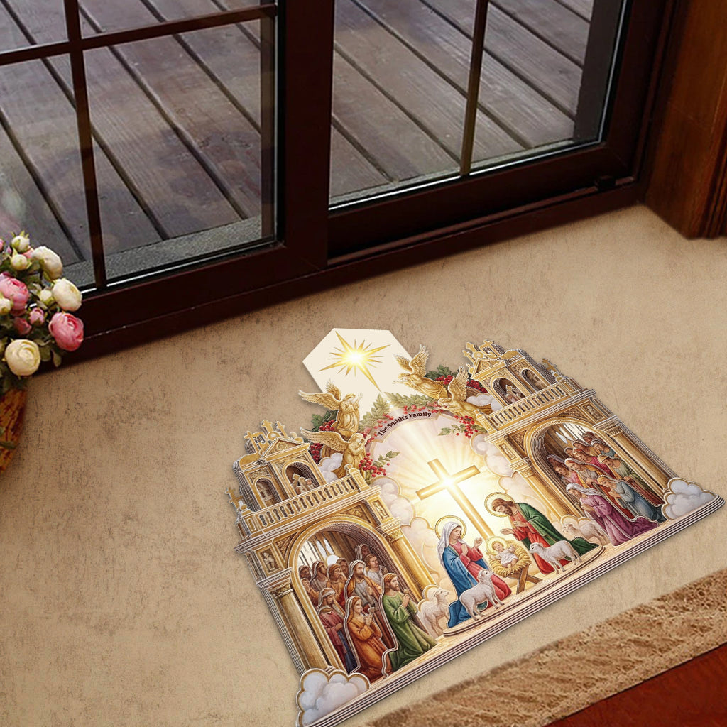 Nativity Scene Jesus - Personalized Christian Shaped Doormat/ Rug