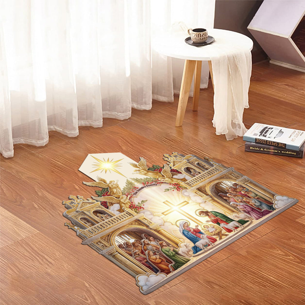 Nativity Scene Jesus - Personalized Christian Shaped Doormat/ Rug
