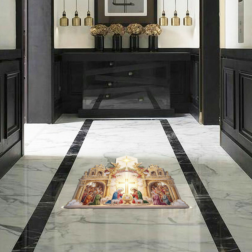 Nativity Scene Jesus - Personalized Christian Shaped Doormat/ Rug