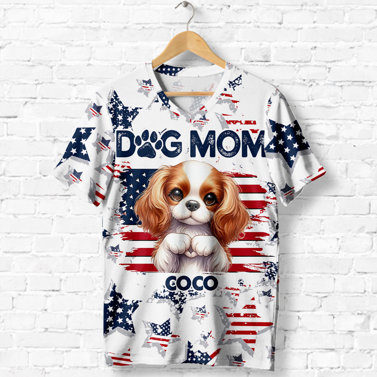 Patriot Dog Mom - Personalized Dog Fully Printed V-Neck T-Shirt