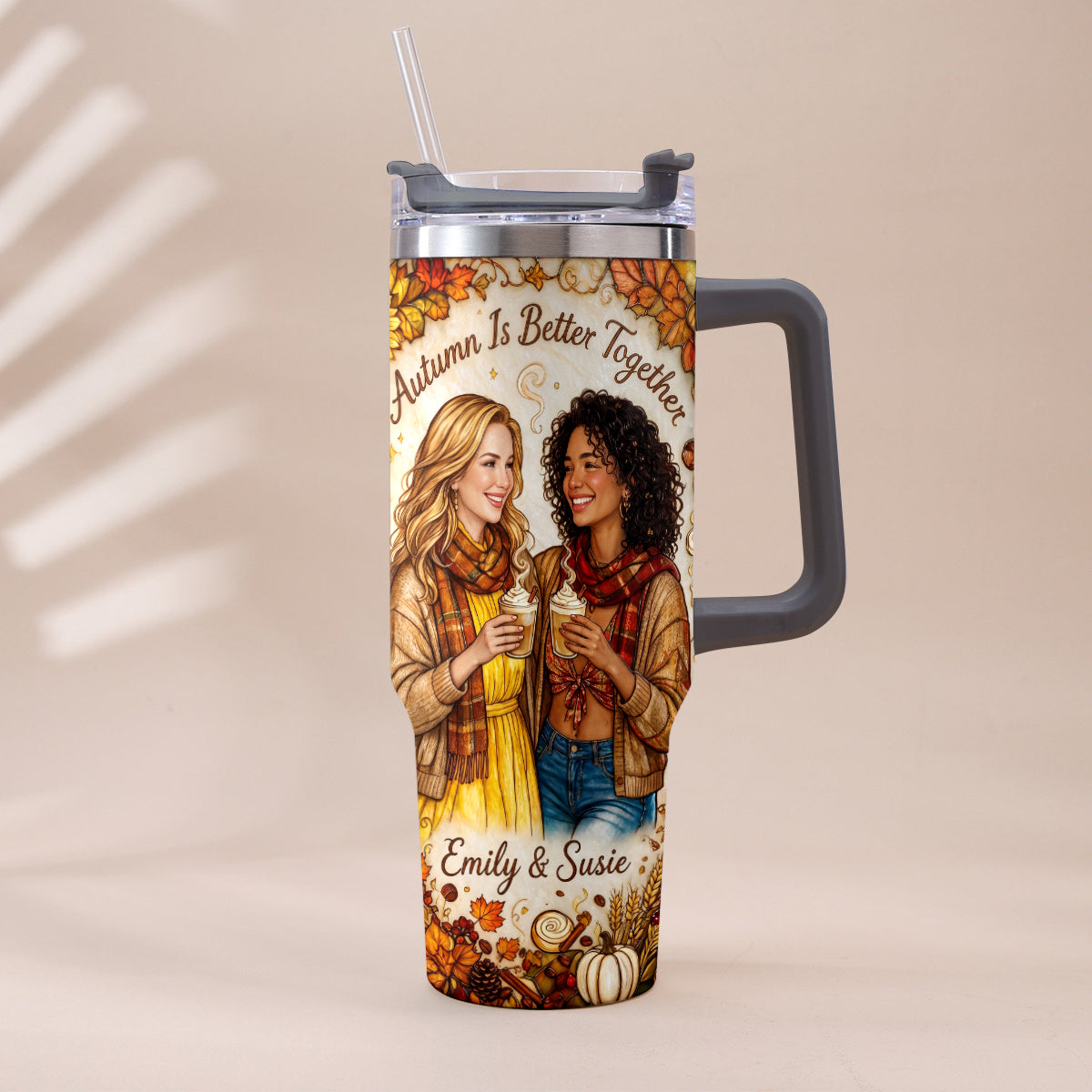 Autumn Is Better Together - Personalized Bestie Tumbler With Handle