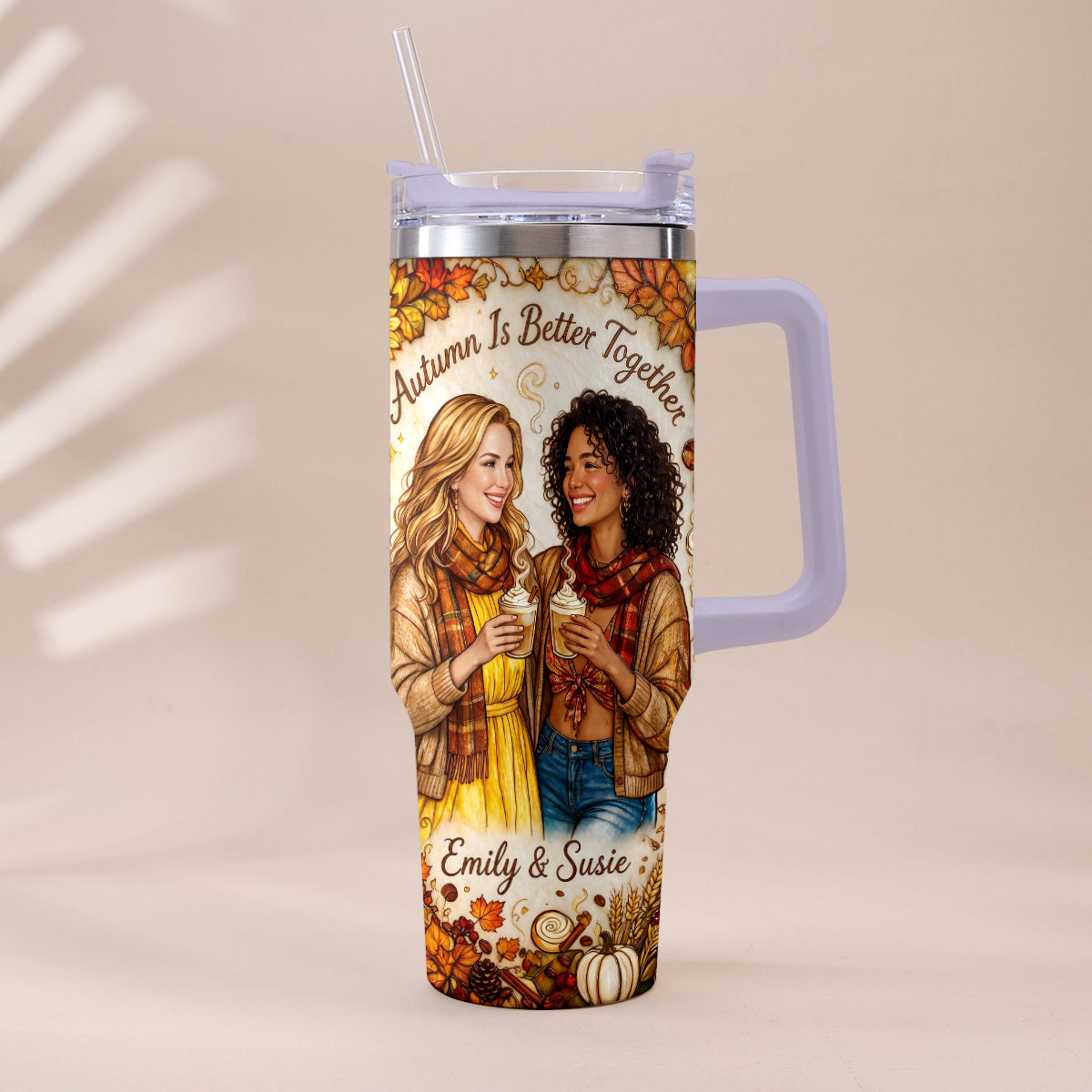 Autumn Is Better Together - Personalized Bestie Tumbler With Handle