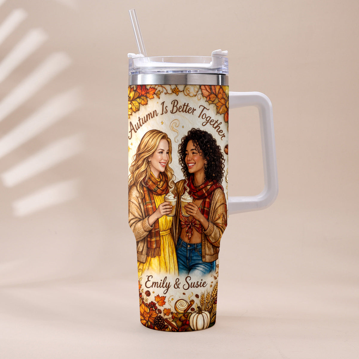 Autumn Is Better Together - Personalized Bestie Tumbler With Handle