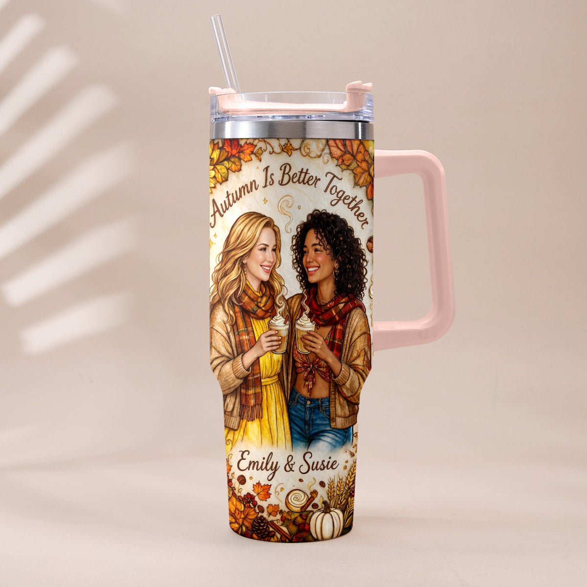 Autumn Is Better Together - Personalized Bestie Tumbler With Handle