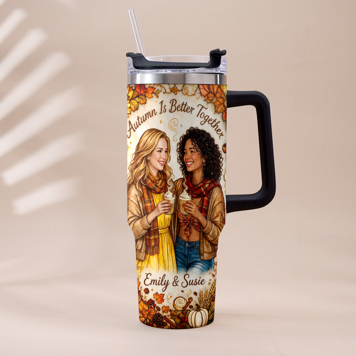 Autumn Is Better Together - Personalized Bestie Tumbler With Handle