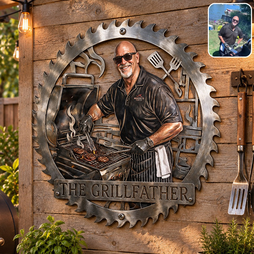 Grill & Bar - Personalized Grilling 3D Printed Cut Metal Sign