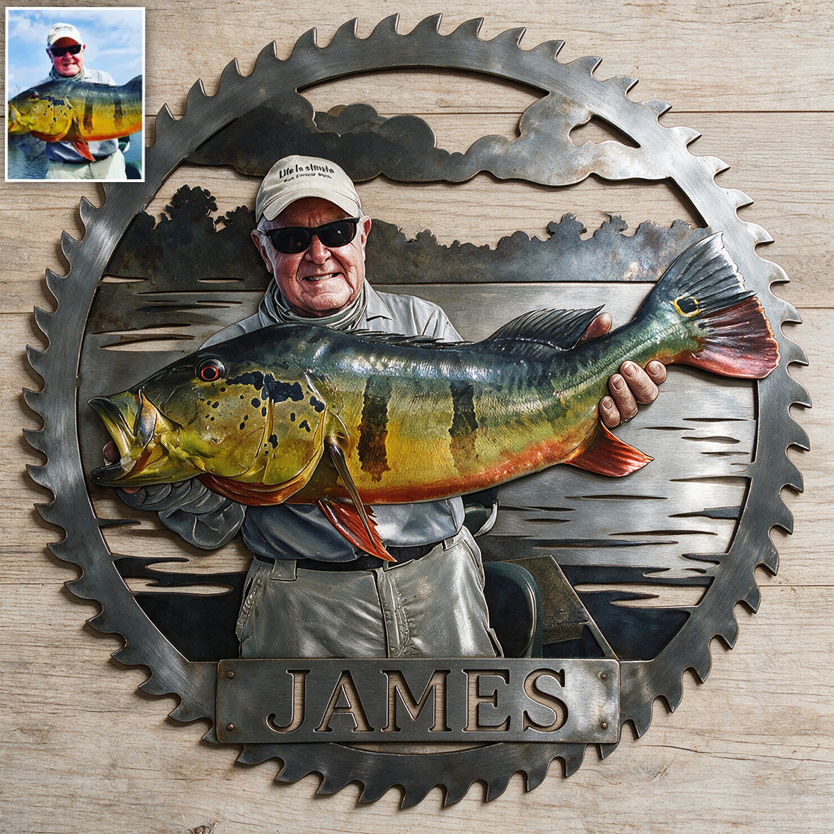 Custom From Any Photo - Personalized Fishing 3D Printed Cut Metal Sign
