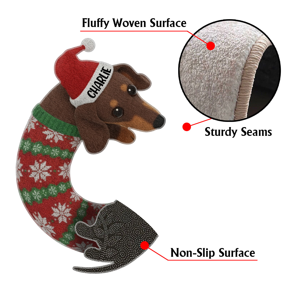 Cute Dachshund Christmas Tree Skirt - Personalized Dachshund Non-Slip Tufted Rug