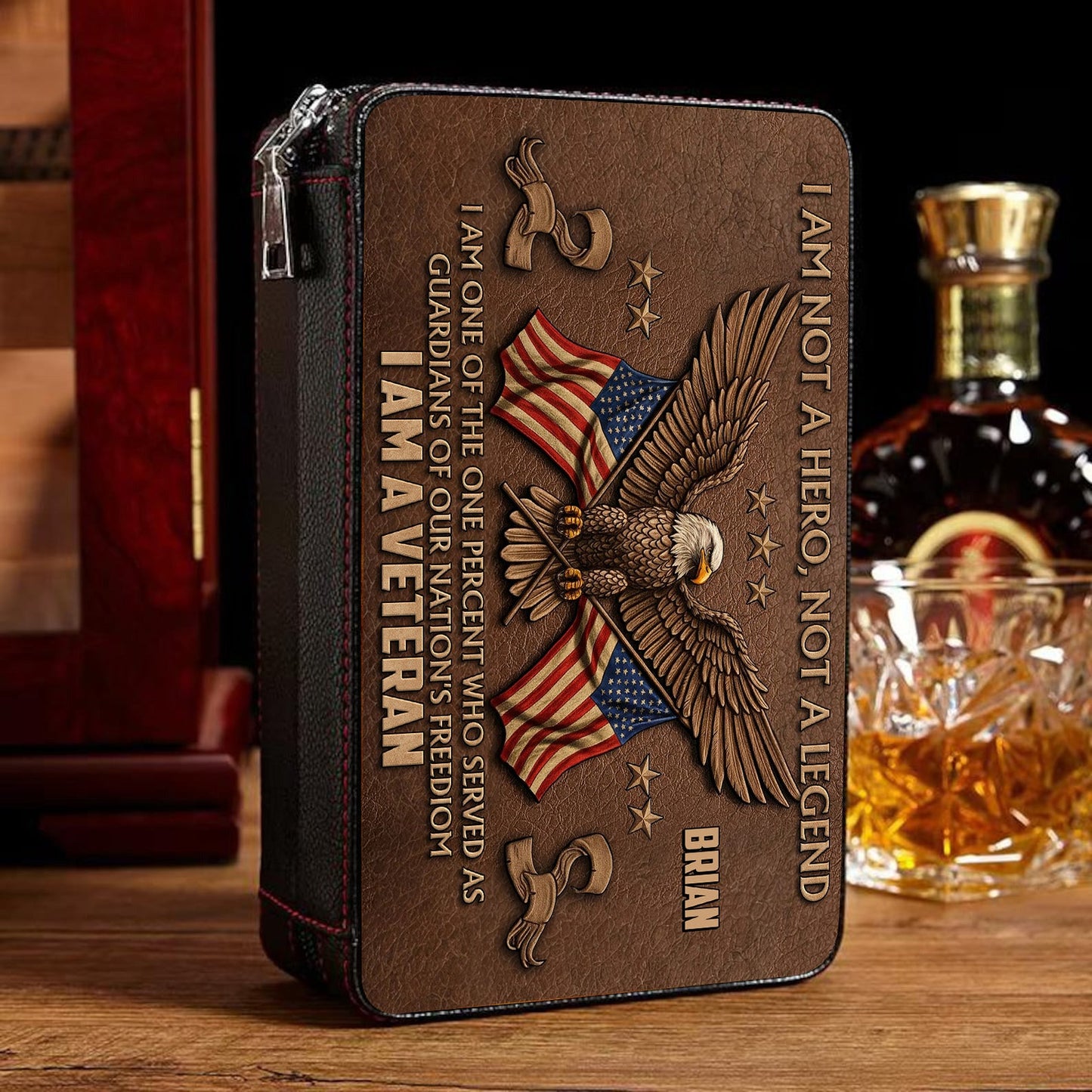 I Am US Veteran - Personalized Veteran Travel Cigar Humidor Case