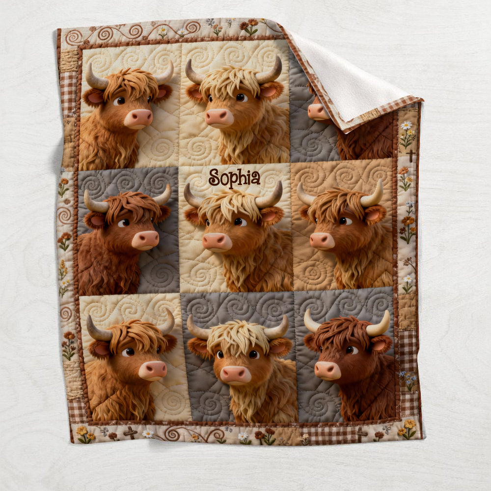 Cute Highland Cow - Personalized Highland Cow Blanket
