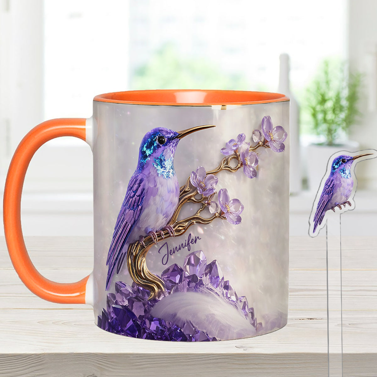 Magnifique Colibri - Mug décoratif personnalisé Colibri avec agitateurs en acrylique