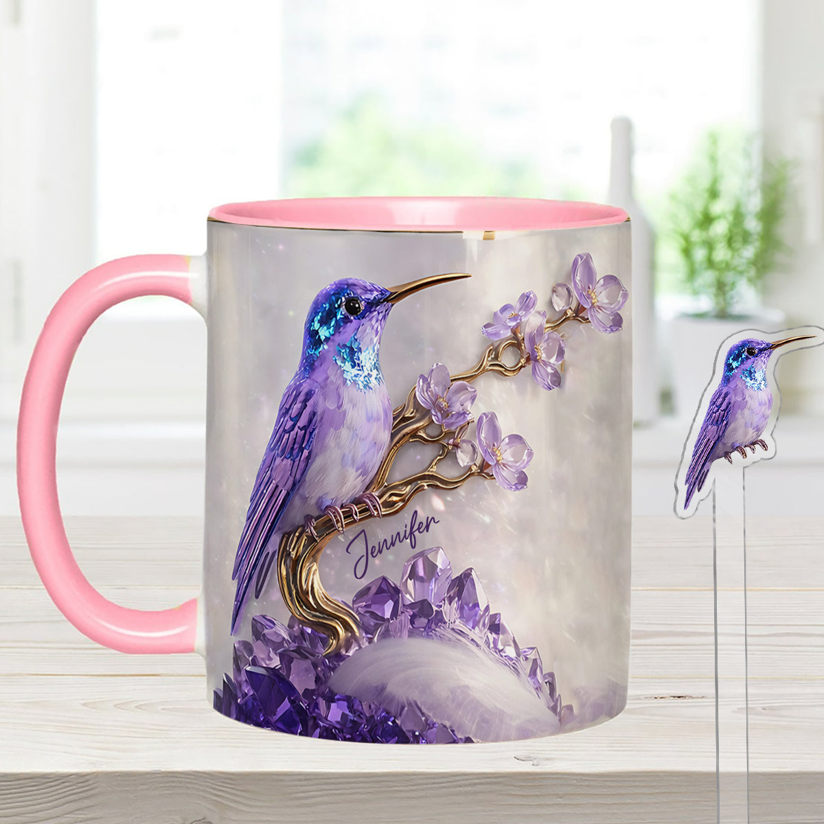 Magnifique Colibri - Mug décoratif personnalisé Colibri avec agitateurs en acrylique