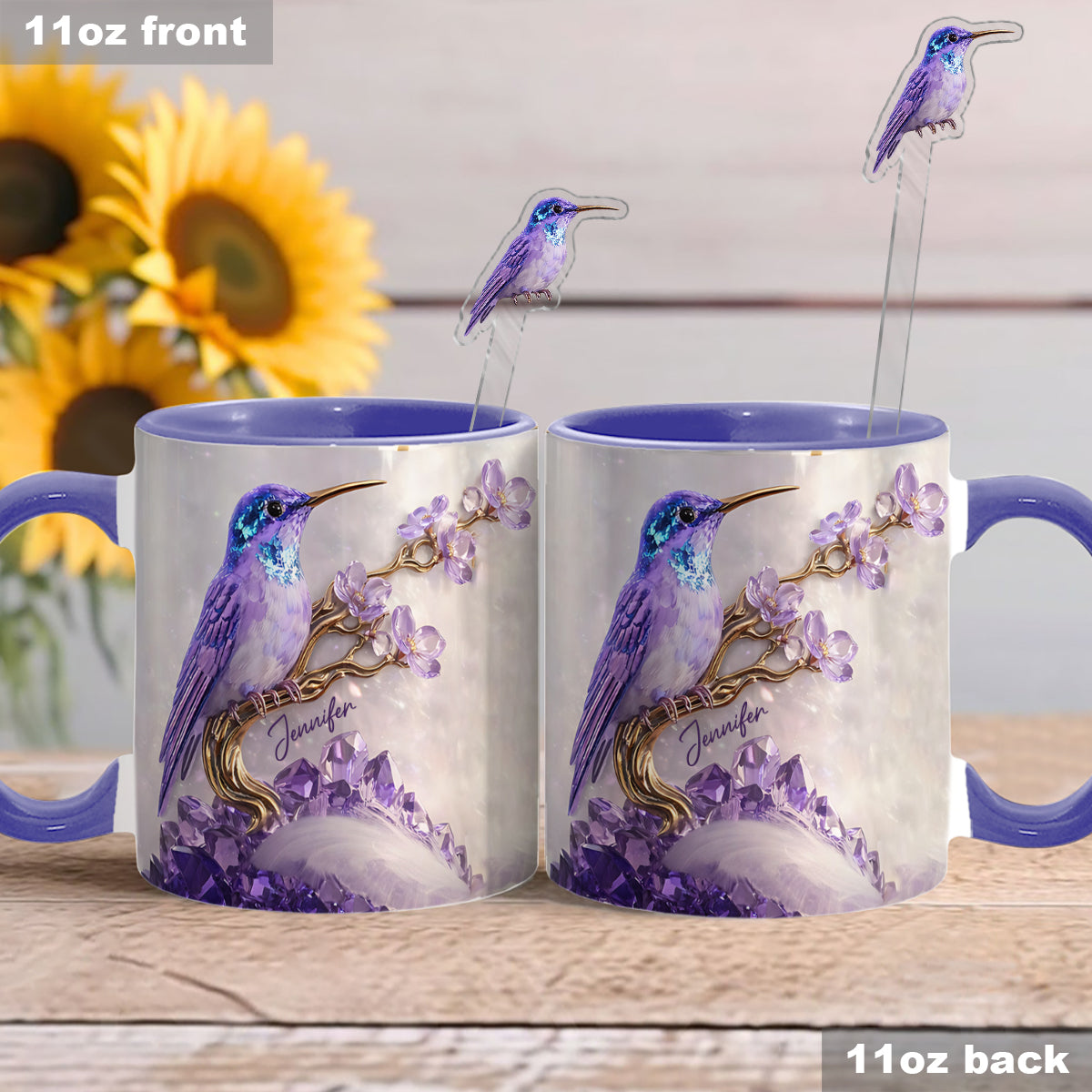 Magnifique Colibri - Mug décoratif personnalisé Colibri avec agitateurs en acrylique