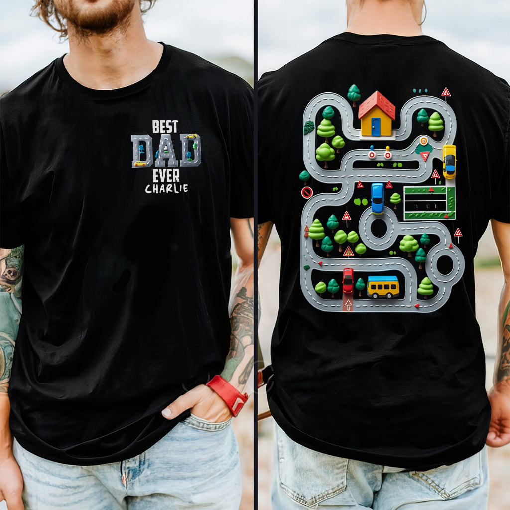 Car Road On Dad's Back - Personalized Father T-shirt And Hoodie