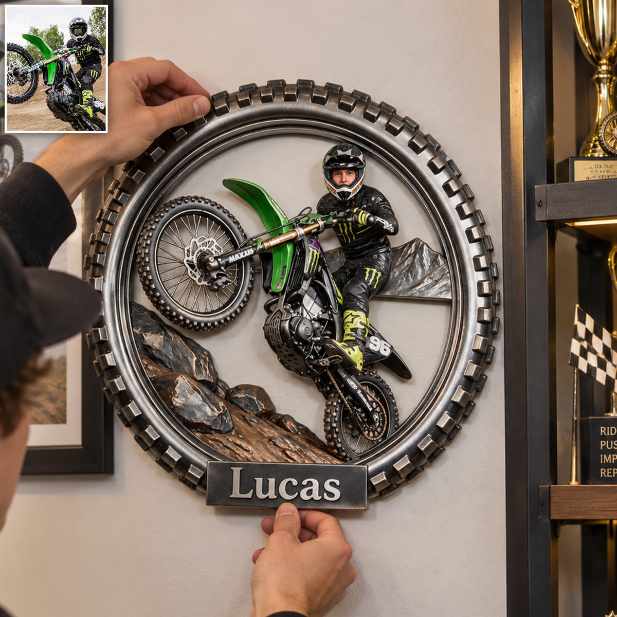 Motorbike Racer - Personalized Dirt Bike 3D Printed Cut Metal Sign