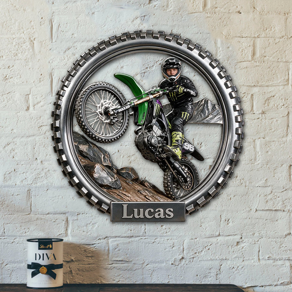 Motorbike Racer - Personalized Dirt Bike 3D Printed Cut Metal Sign