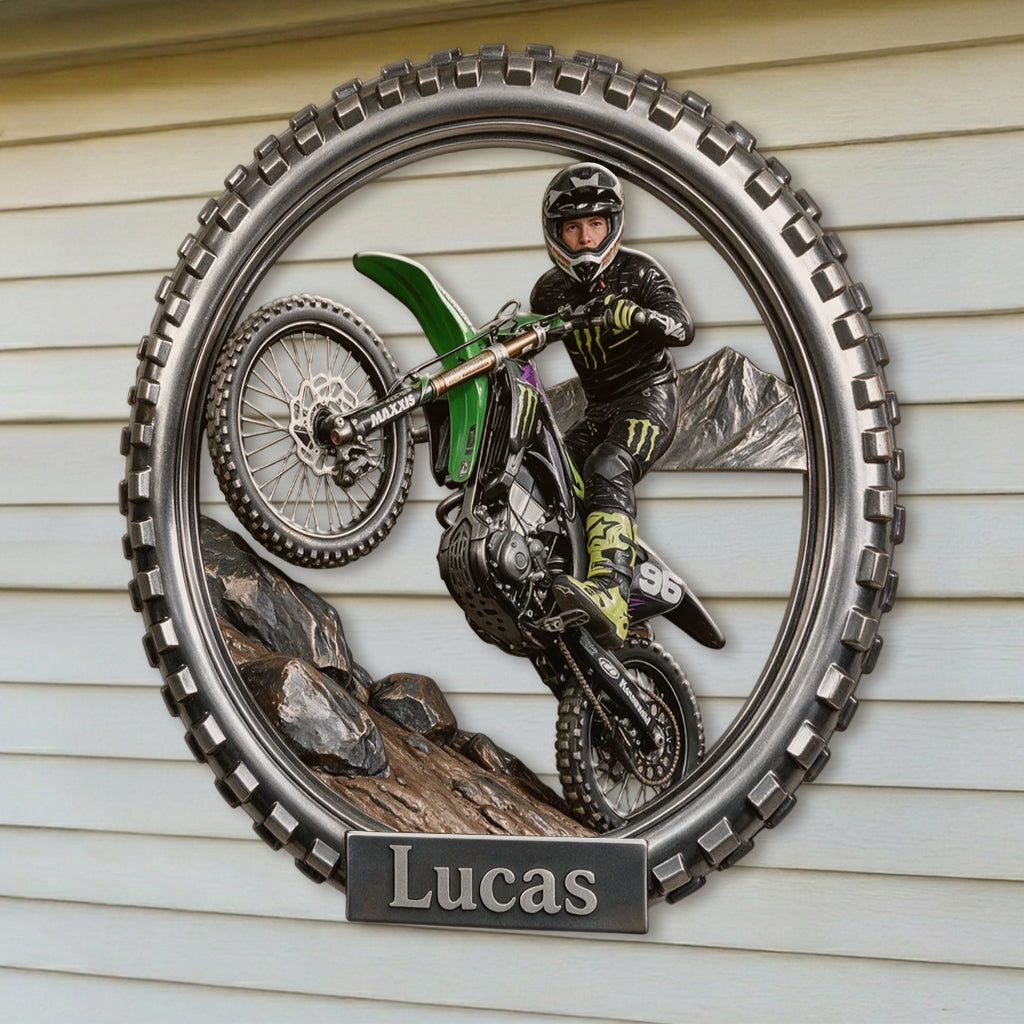 Motorbike Racer - Personalized Dirt Bike 3D Printed Cut Metal Sign