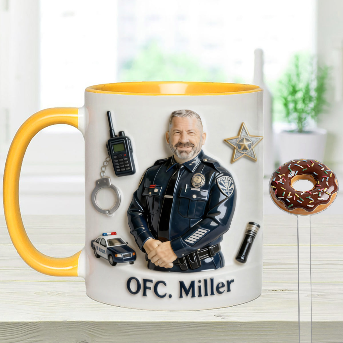 Custom From Any Photo - Personalized Police Officer Set Accent Mug with Acrylic Stirrers