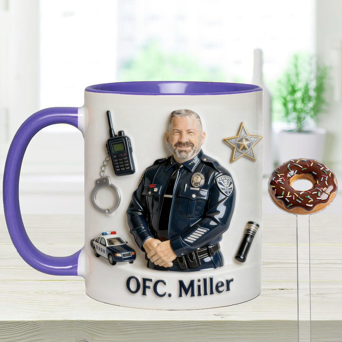 Custom From Any Photo - Personalized Police Officer Set Accent Mug with Acrylic Stirrers