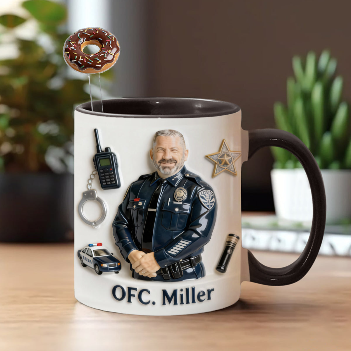 Custom From Any Photo - Personalized Police Officer Set Accent Mug with Acrylic Stirrers