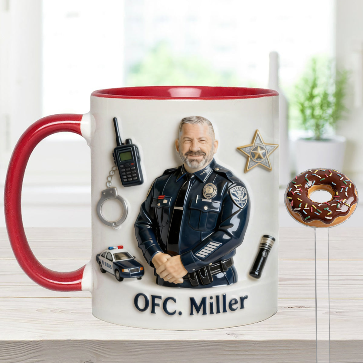 Custom From Any Photo - Personalized Police Officer Set Accent Mug with Acrylic Stirrers