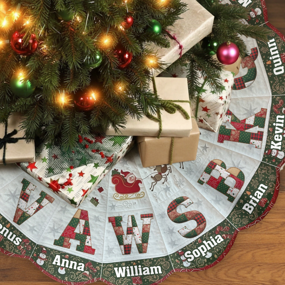Personalized Christmas Tree Skirt, Family Initials Patch - Personalized Family Shaped Tree Skirt