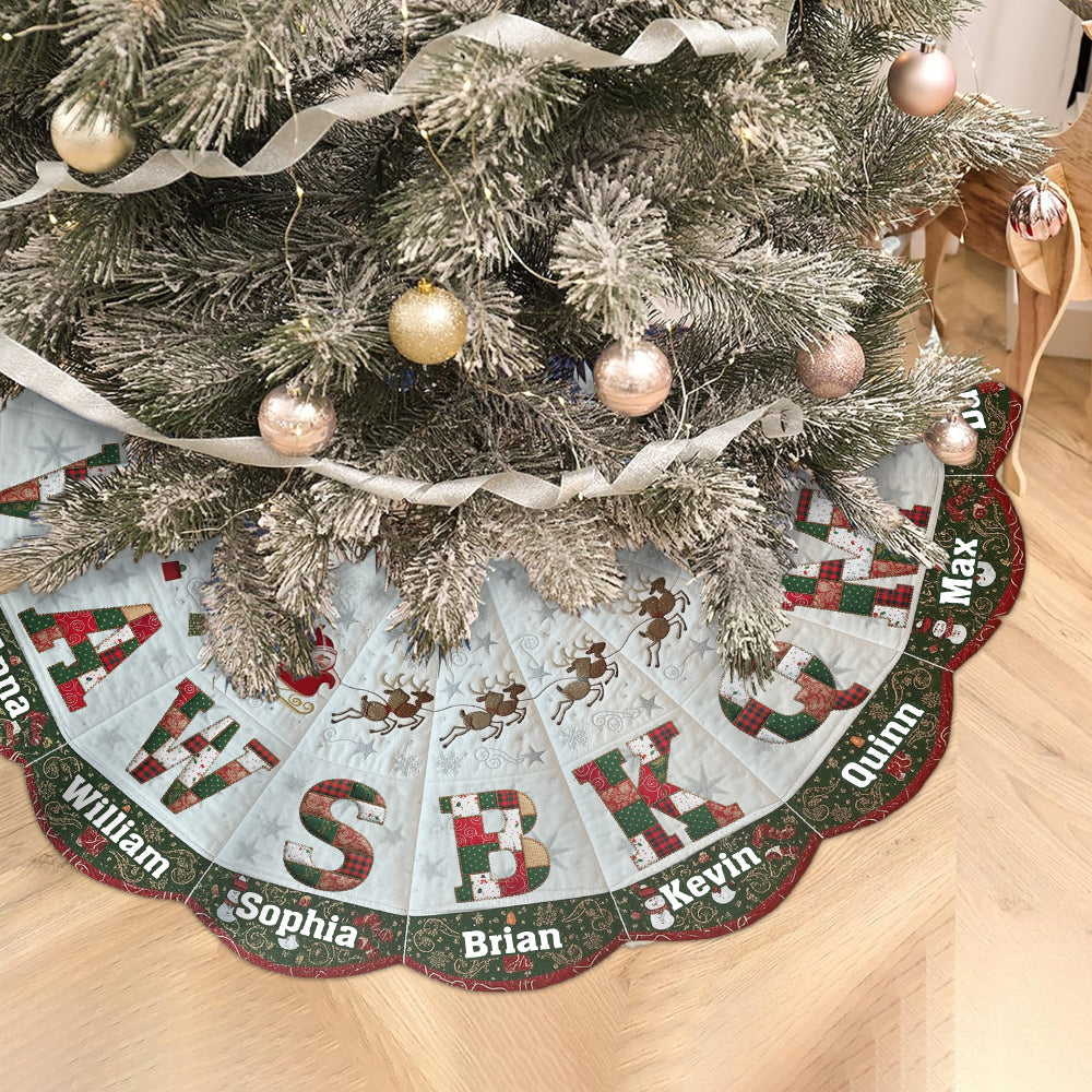 Personalized Christmas Tree Skirt, Family Initials Patch - Personalized Family Shaped Tree Skirt