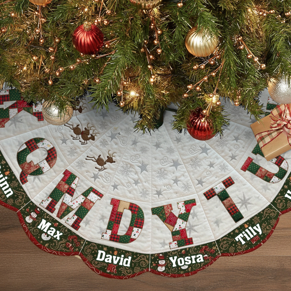 Personalized Christmas Tree Skirt, Family Initials Patch - Personalized Family Shaped Tree Skirt