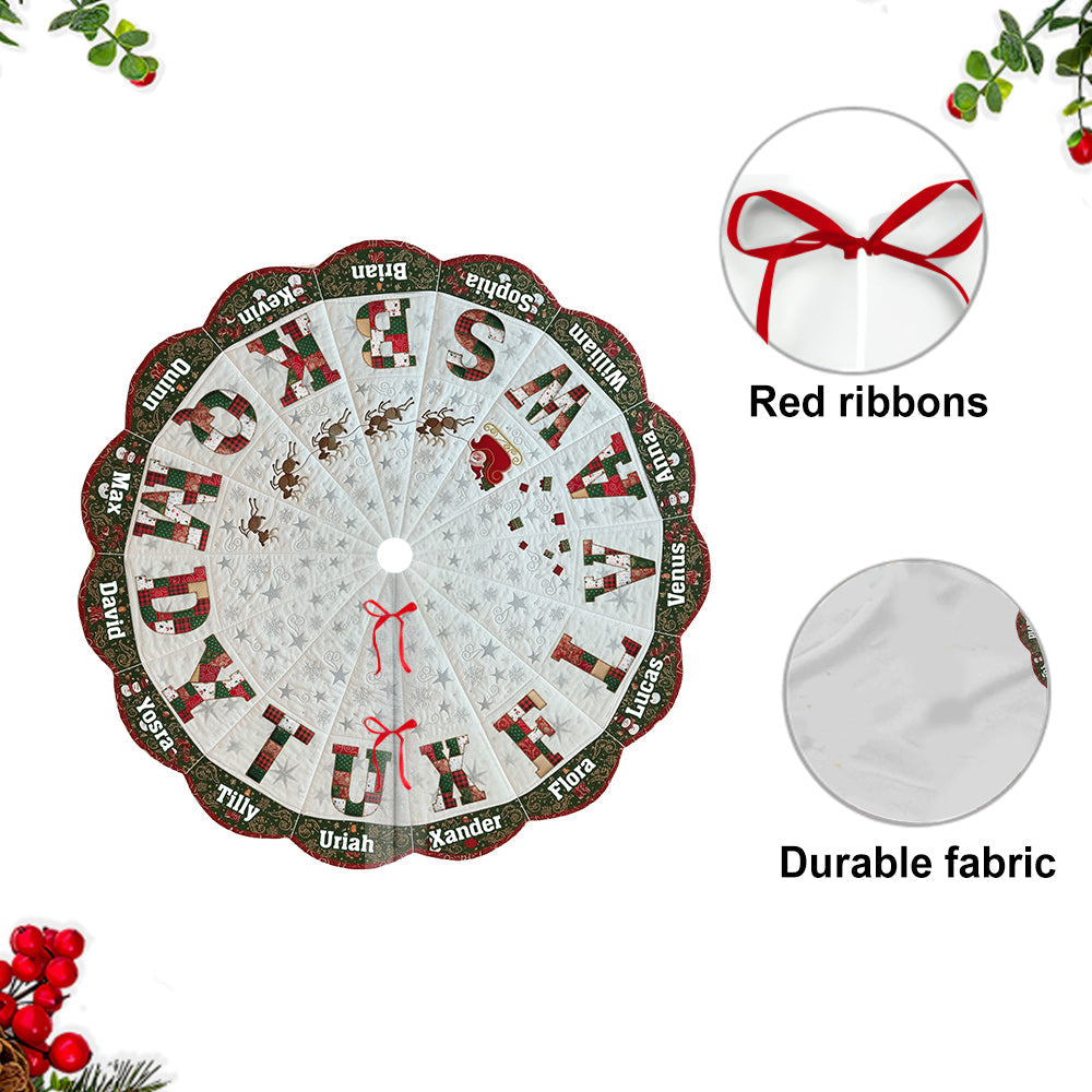 Personalized Christmas Tree Skirt, Family Initials Patch - Personalized Family Shaped Tree Skirt