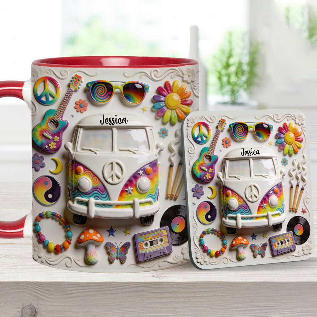 Love Hope Peace - Personalized Hippie Accent Mug & Coaster