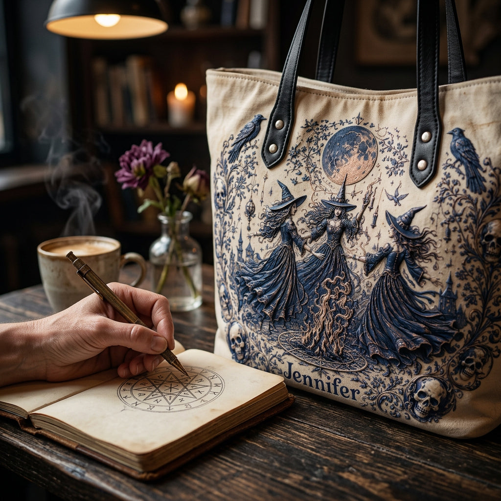 Mitternachts-Coven - Personalisierte Hexen-Lederhandtasche