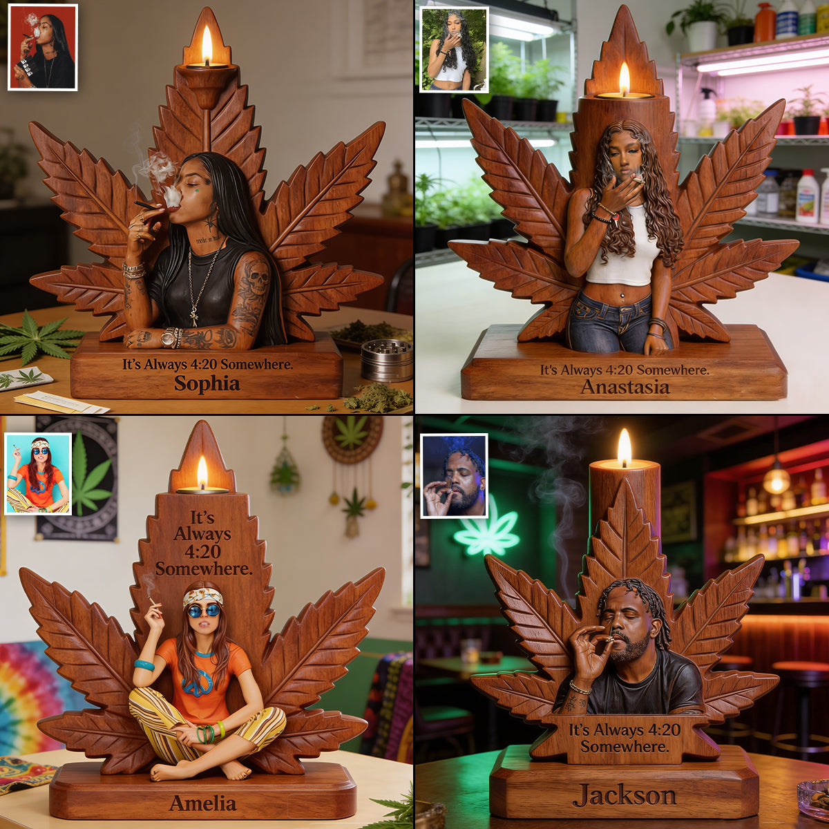 Passionné de Cannabis - Porte-bougie en Bois Personnalisé