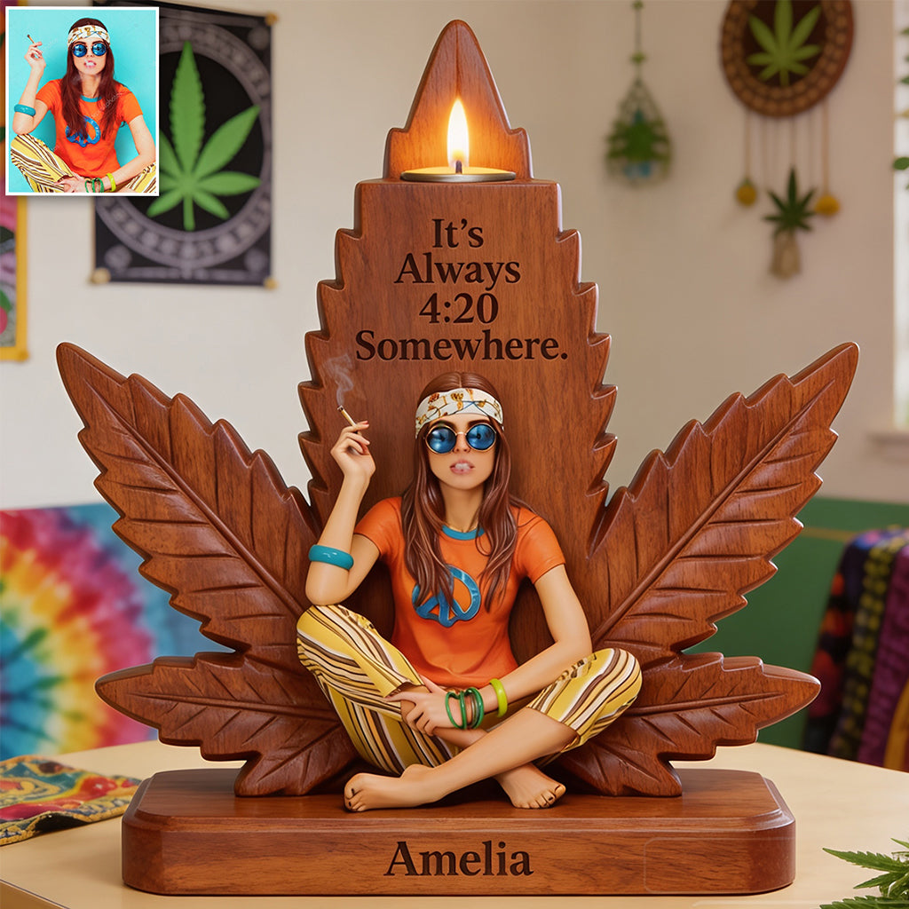 Passionné de Cannabis - Porte-bougie en Bois Personnalisé