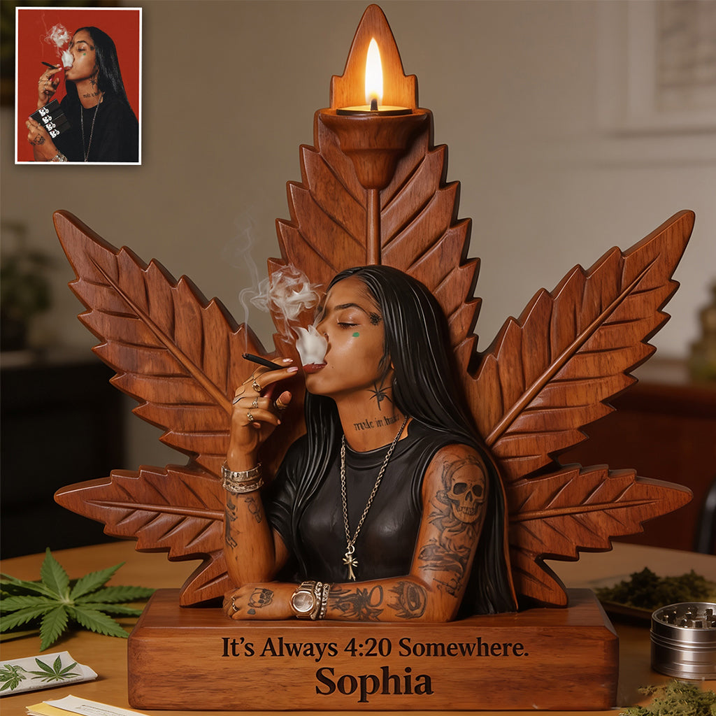 Passionné de Cannabis - Porte-bougie en Bois Personnalisé