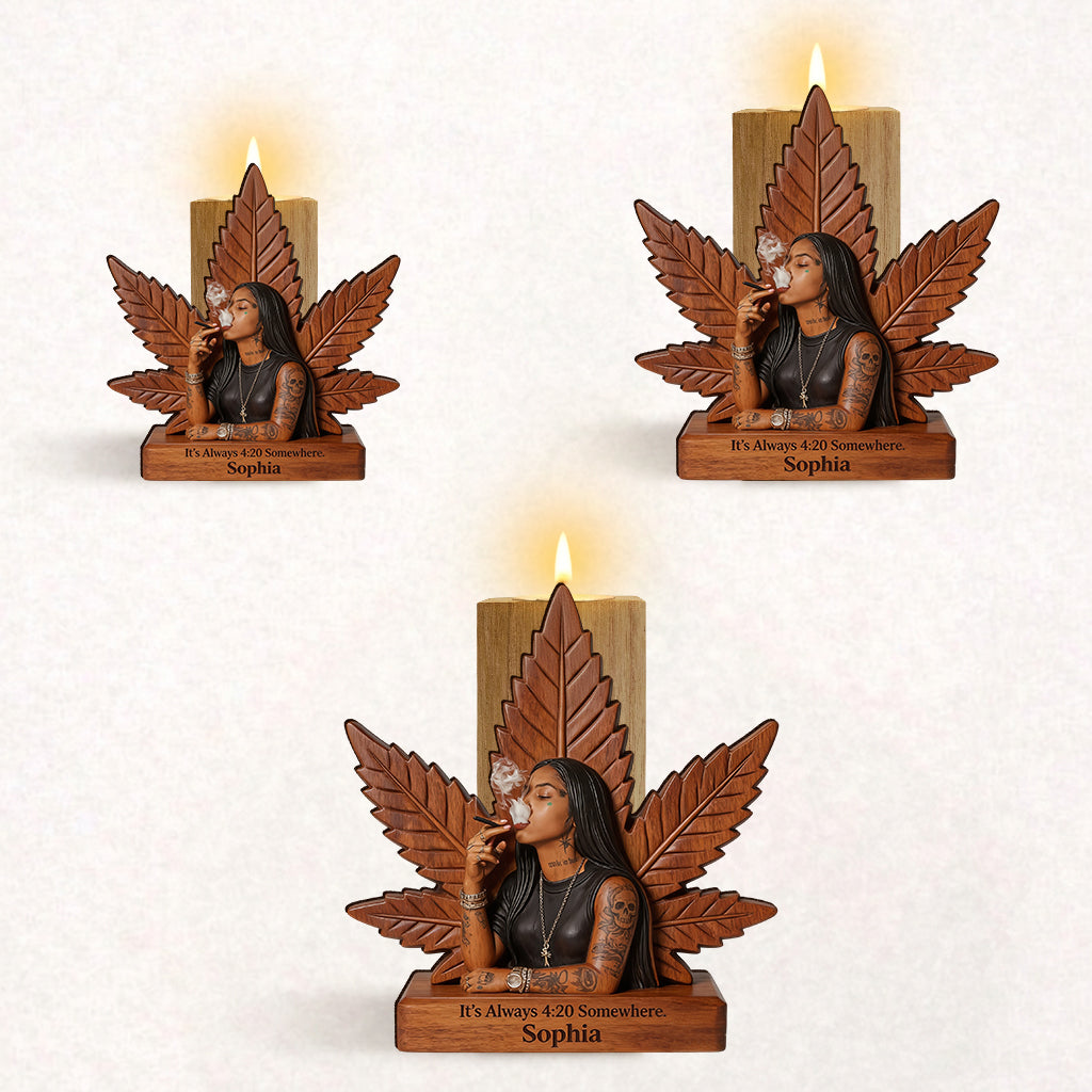 Passionné de Cannabis - Porte-bougie en Bois Personnalisé