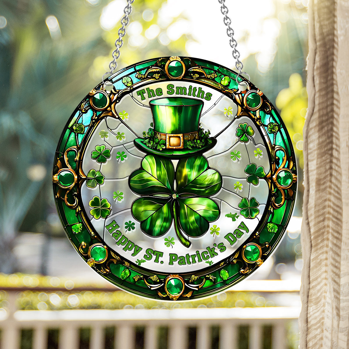 Happy Patrick Day - Personalized Family Window Hanging Suncatcher Ornament