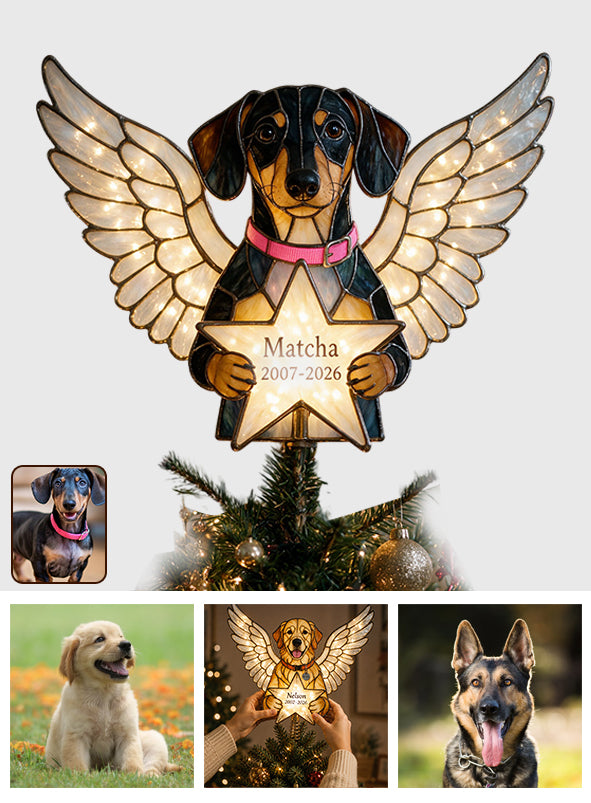 Our Christmas Angel - Personalized Dog LED Light Tree Topper