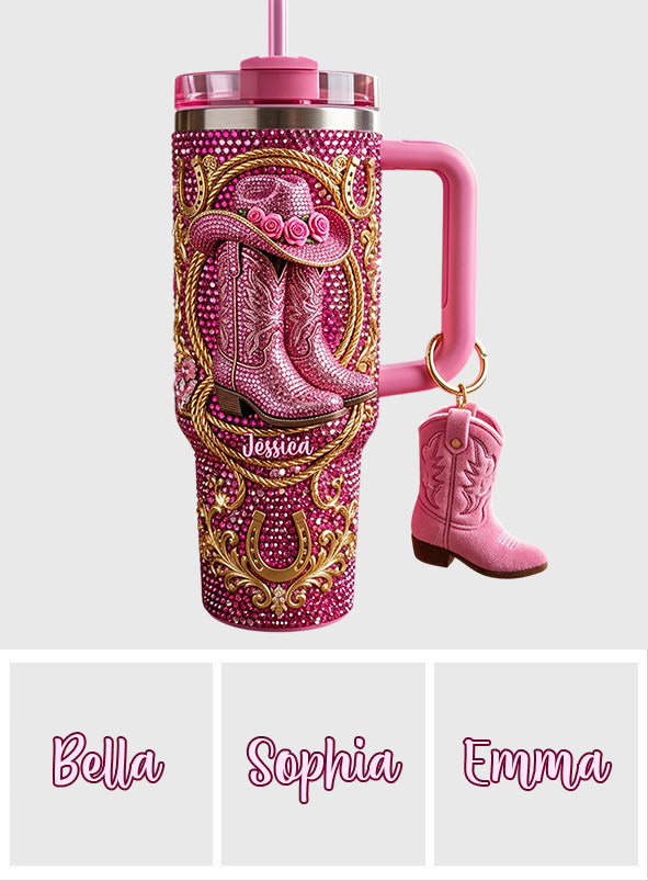 Cowgirl Boots - Personalized Cowgirl Tumbler With Plush Charm