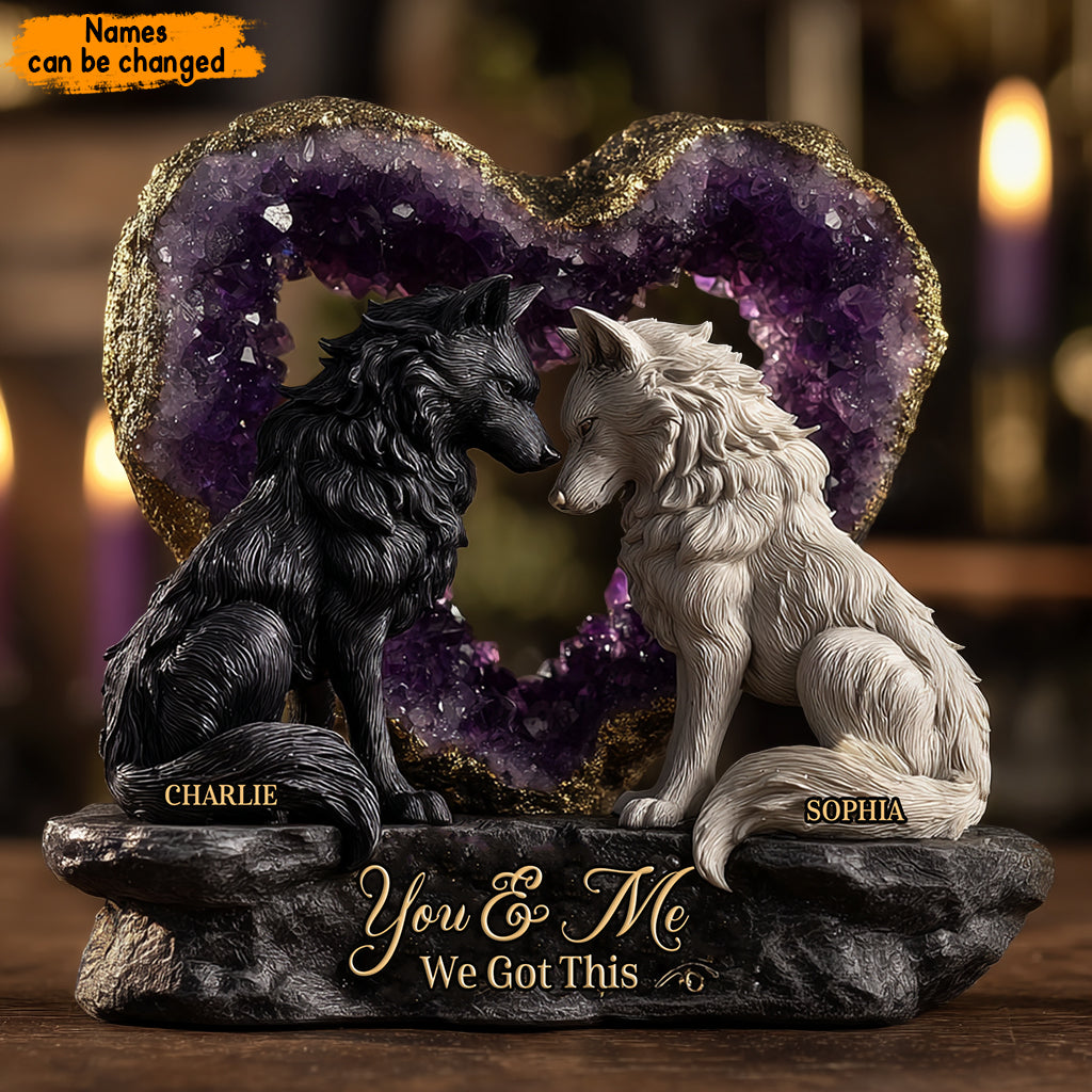 Amethyst Style Wolf Couple - Personalized Couple Custom Shaped Acrylic Plaque