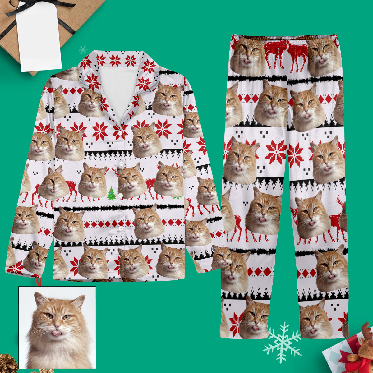 Weihnachtspyjama mit Fotomotiv – Das perfekte Familiengeschenk für Hunde- und Katzenliebhaber – Personalisierter Pyjama mit Knopfleiste