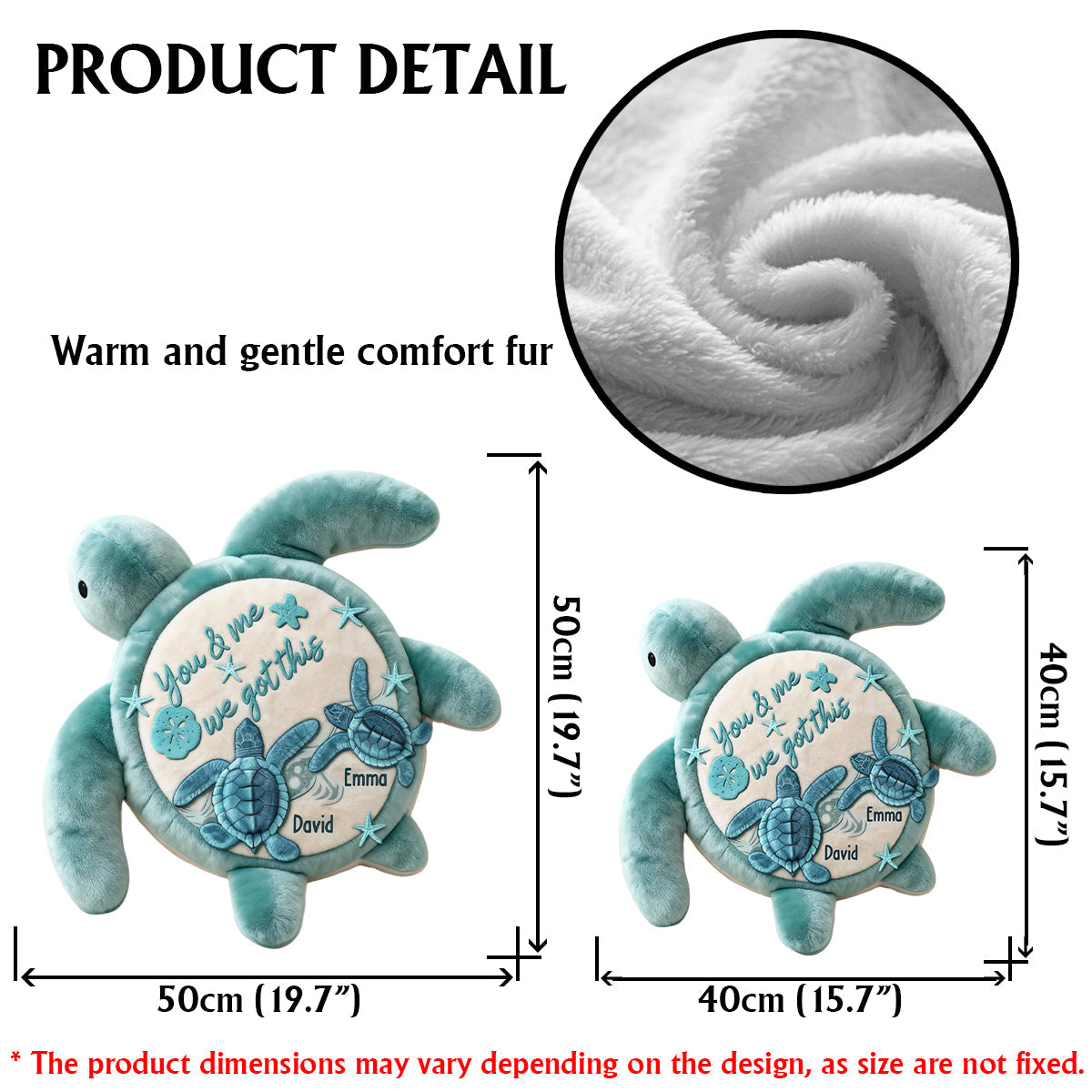 Toi et moi, on gère ! - Coussin personnalisé en fausse fourrure en forme de tortue