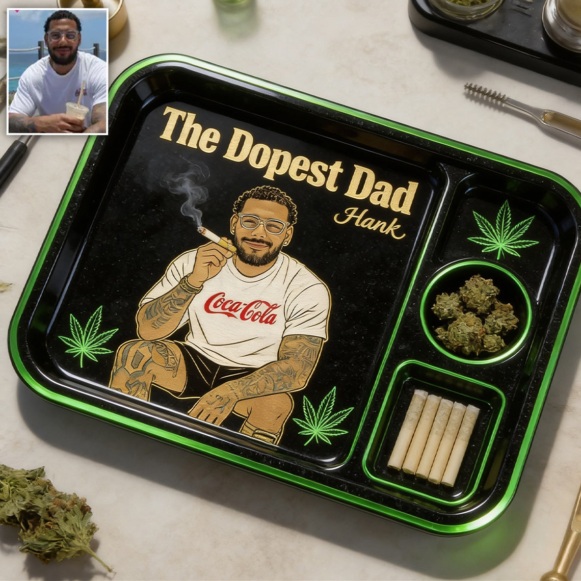 Personalisierbares Rolling Tray aus Ihrem Foto, Geschenk für den coolsten Papa - Individuelles Weed Catch-All Tray