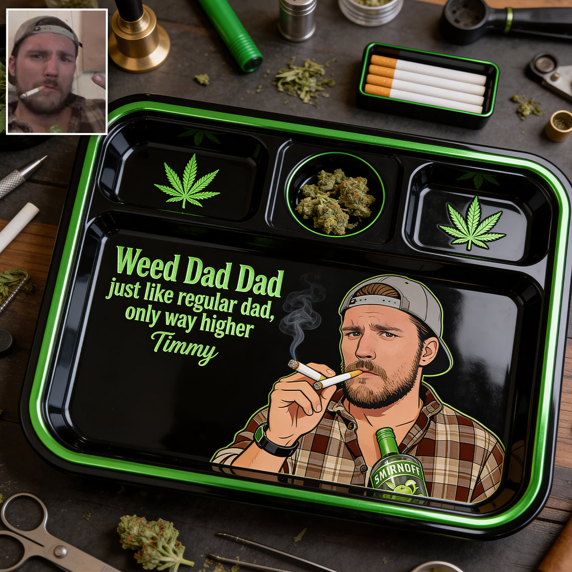 Personalisierbares Rolling Tray aus Ihrem Foto, Geschenk für den coolsten Papa - Individuelles Weed Catch-All Tray