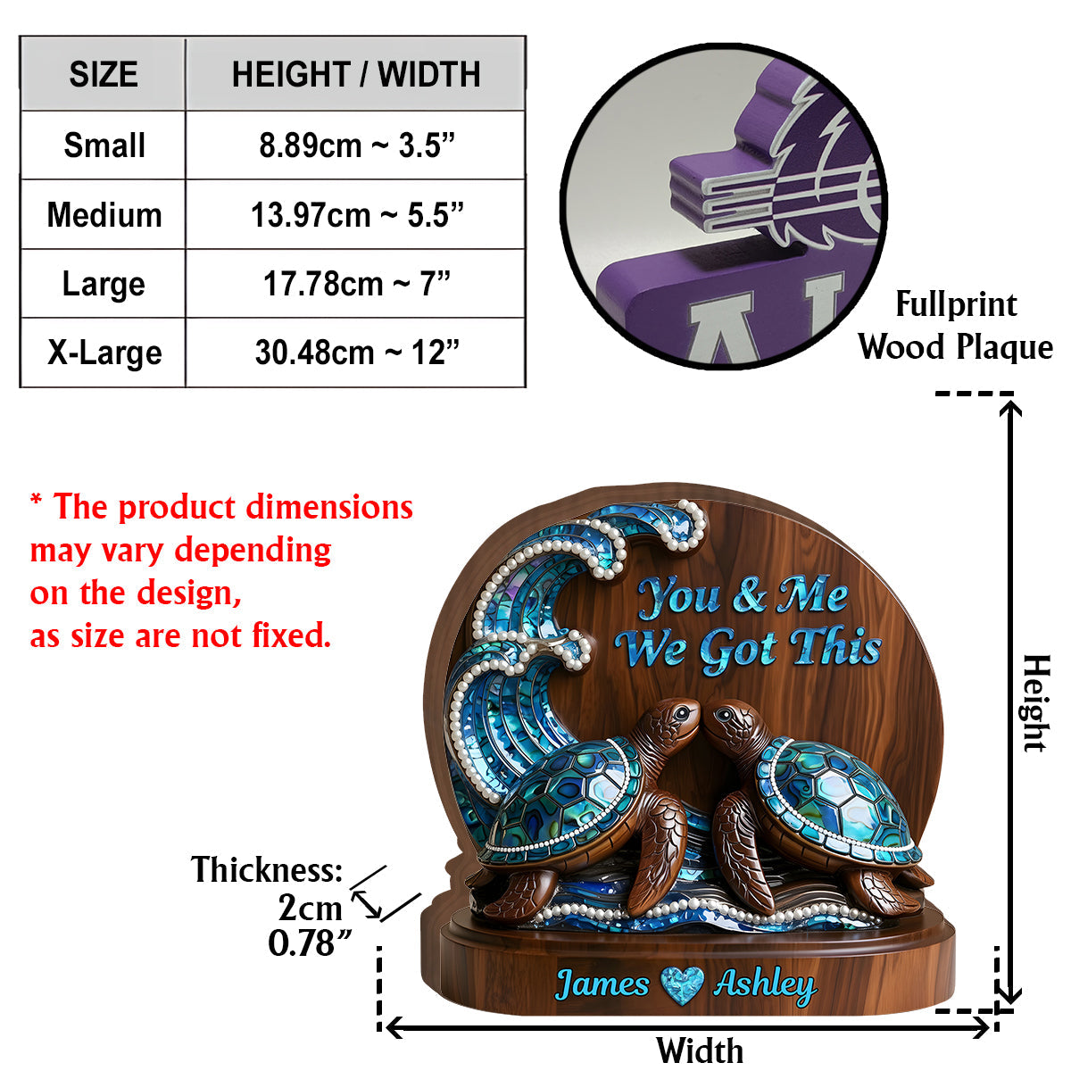 You & Me We Got This, Mother Of Pearl Styled Turtle Couple - Personalized Couple Custom Shaped Wood Plaque