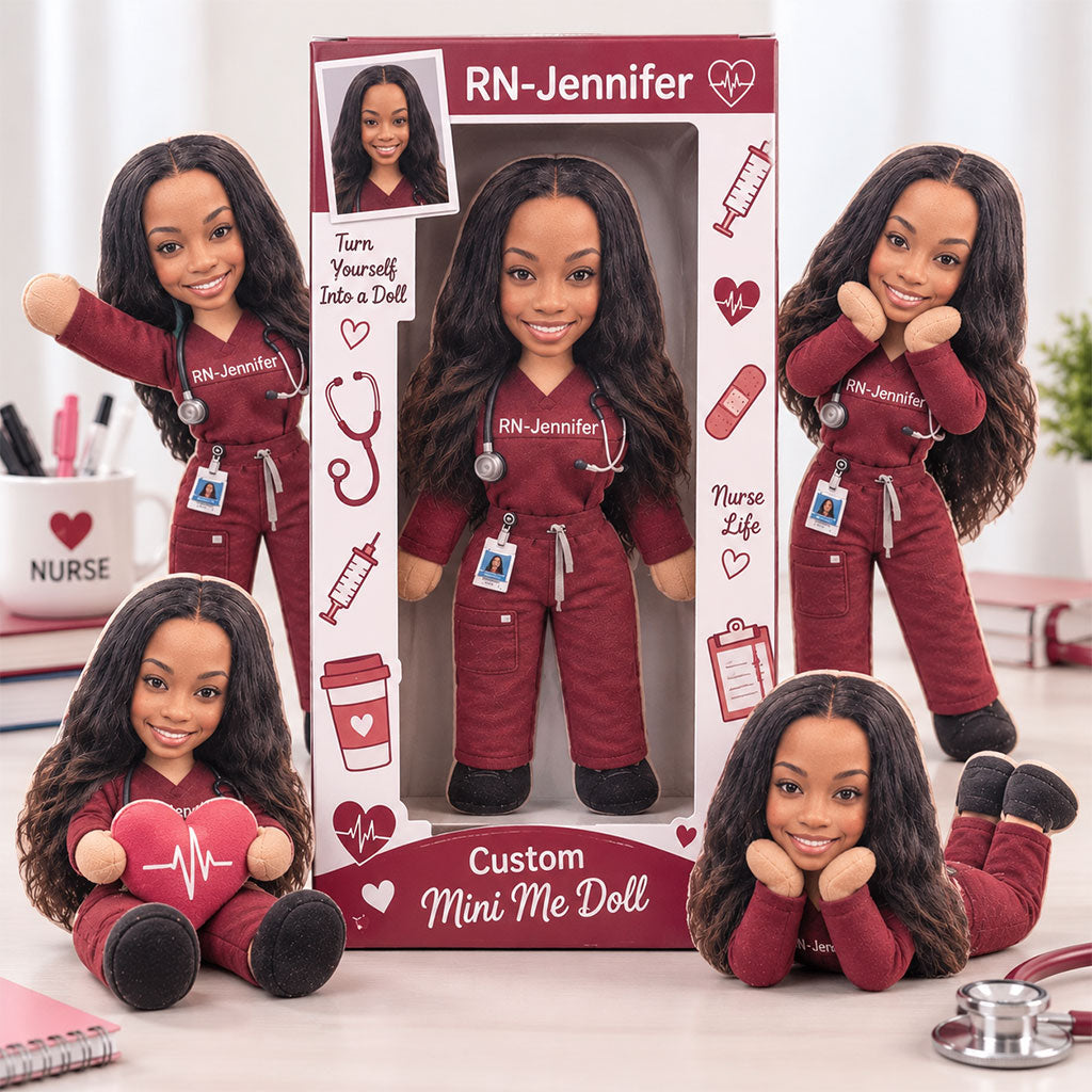 Custom Photo Mini Me Doll - Personalized Nurse Poseable Doll Gift Box