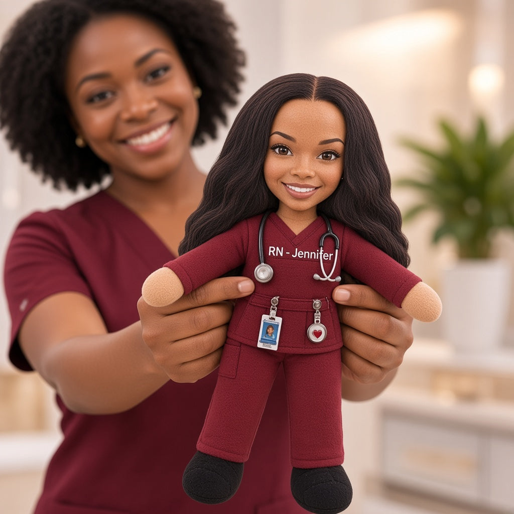 Custom Photo Mini Me Doll - Personalized Nurse Poseable Doll Gift Box