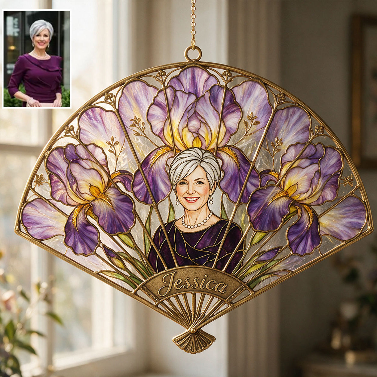 Elegant Floral Fan Glass Ornament - Personalized Self Love 3D Printed Glass Suncatcher