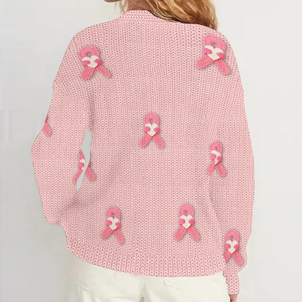 Breast Cancer Awareness Ribbon - Personalized Breast Cancer Awareness Cardigan Sweater